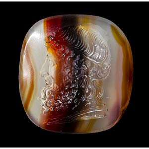 A neoclassical banded agate intaglio. Bust ... 