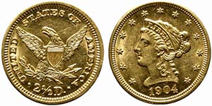 STATI UNITI. Quarter Eagles ($ 2.50) 1904. ... 