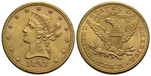 STATI UNITI. 10 Dollari 1893 - Liberty. AU ... 