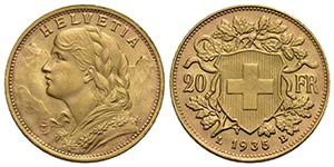 SVIZZERA . Confederazione . 20 Franchi. 1935 ... 