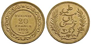 TUNISIA . Ali Bey (1882-1902) . 20 Franchi. ... 