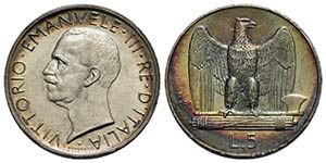 Vittorio Emanuele III (1900-1943) . 5 Lire. ... 