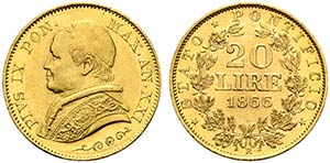 ROMA. Pio IX (1846-1870). 20 lire 1866 anno ... 