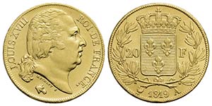 FRANCIA. Luigi XVIII (1814-1824). 20 Franchi ... 