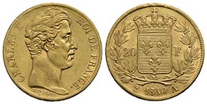 FRANCIA . Carlo X (1824-1830) . 20 Franchi. ... 