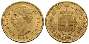 Umberto I (1878-1900) . 20 Lire. 1882 - oro ... 