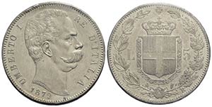 Umberto I (1878-1900) . 5 Lire. 1879 . AG ... 