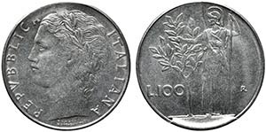 REPUBBLICA ITALIANA. 100 lire MINERVA data ... 