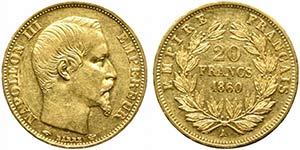 FRANCIA. Napoleone III 20 franchi 1860 A. Au ... 