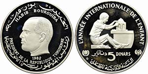 TUNISIA. 5 dinars 1982 AG proof