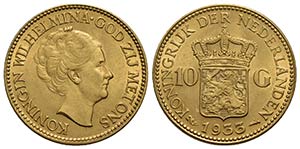 OLANDA. Guglielmina (1890-1948) . 10 Gulden. ... 