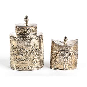 2 scatole porta tè in argento - Olanda XIX ... 