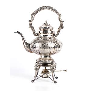 Italian silver tea kettle on stand - Milan, ... 