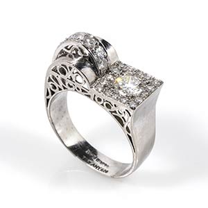 Platinum diamond déco ring, mark of TIFFANY ... 