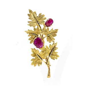 Gold and rubies brooch, mark of MARIO ... 