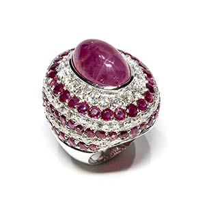 Gold, diamonds and rubies ring 18k white ... 