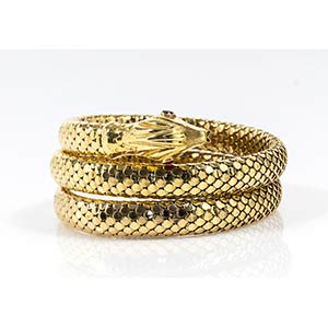 Gold vintage bracelet 18k yellow gold, snake ... 
