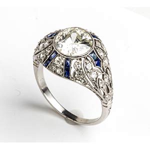 Diamonds and  sapphires platinum ring -  ... 