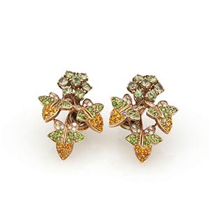 Diamond and colored stone gold earrings18k ... 