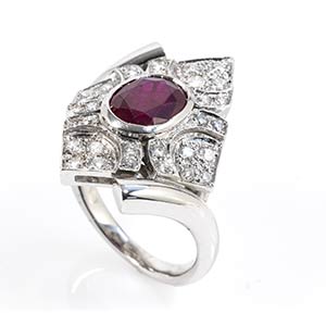 Ruby and diamond gold ring 18k white gold, ... 