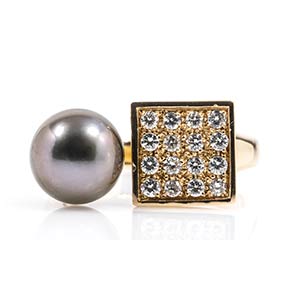 Tahiti pearl and diamond ring 18 ... 