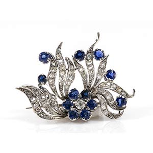 Sapphires and diamonds gold brooch18k white ... 