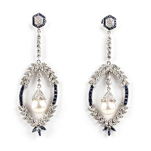 Gold dangle earrings with diamonds zapphires ... 