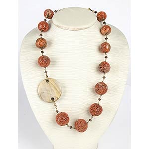 Cerasuolo coral, horn, smoky quartz necklace ... 