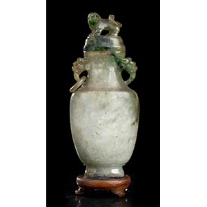 A SMALL STONE VASE AND LID
China, 20th ... 
