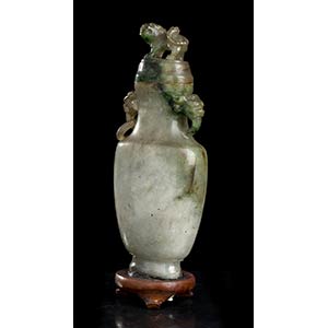 A SMALL STONE VASE AND LID
China, ... 