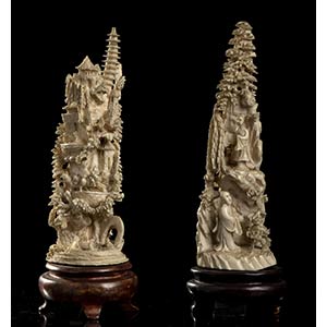 TWO IVORY LANDSCAPES WITH FIGURES
China, ... 
