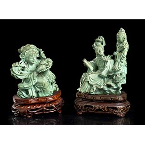 TWO TURQUOISE SCULPTURES
China, ... 