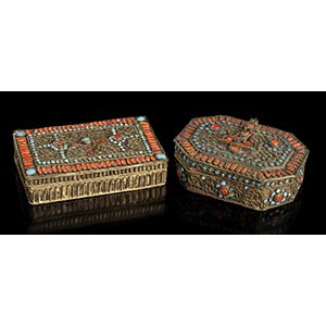 TWO INLAID METAL BOXES 
Nepal, 20th ... 