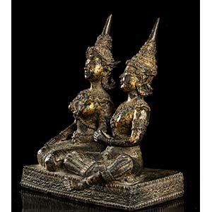 A GILT BRONZE GROUP WITH TWO ... 