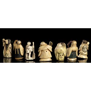 SEVEN SMALL IVORY FIGURES
China, ... 