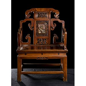 A SMALL CARVED WOOD ARMCHAIR 
China, early ... 