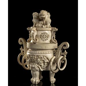 AN IVORY VASE WITH LID
China, ... 