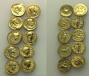 Lot of 10 Replicas of Roman Aurei (gilded ... 