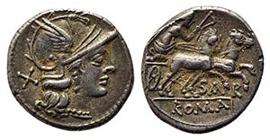 Atilius Saranus, Rome, 155 BC. AR Denarius ... 