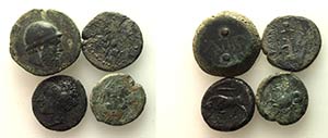 Lot of 4 Greek Æ coins, including a modern ... 