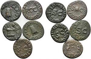 Lot of 5 Roman Imperial Æ Quadrantes, to be ... 