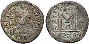 Justinian I (527-565). Æ 40 Nummi (38mm, ... 
