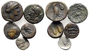 Lot of 5 Greek AR and Æ coins, to be ... 
