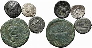 Mixed lot of 4 AR and Æ coins, including ... 