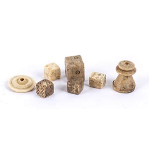 Group of 7 Roman Bone Dice and Checkers; ca. ... 