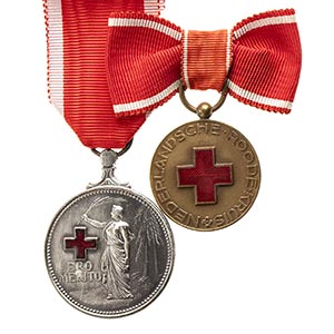 HOLLAND TWO RED CROSS MEDALS WHITE METAL, ... 