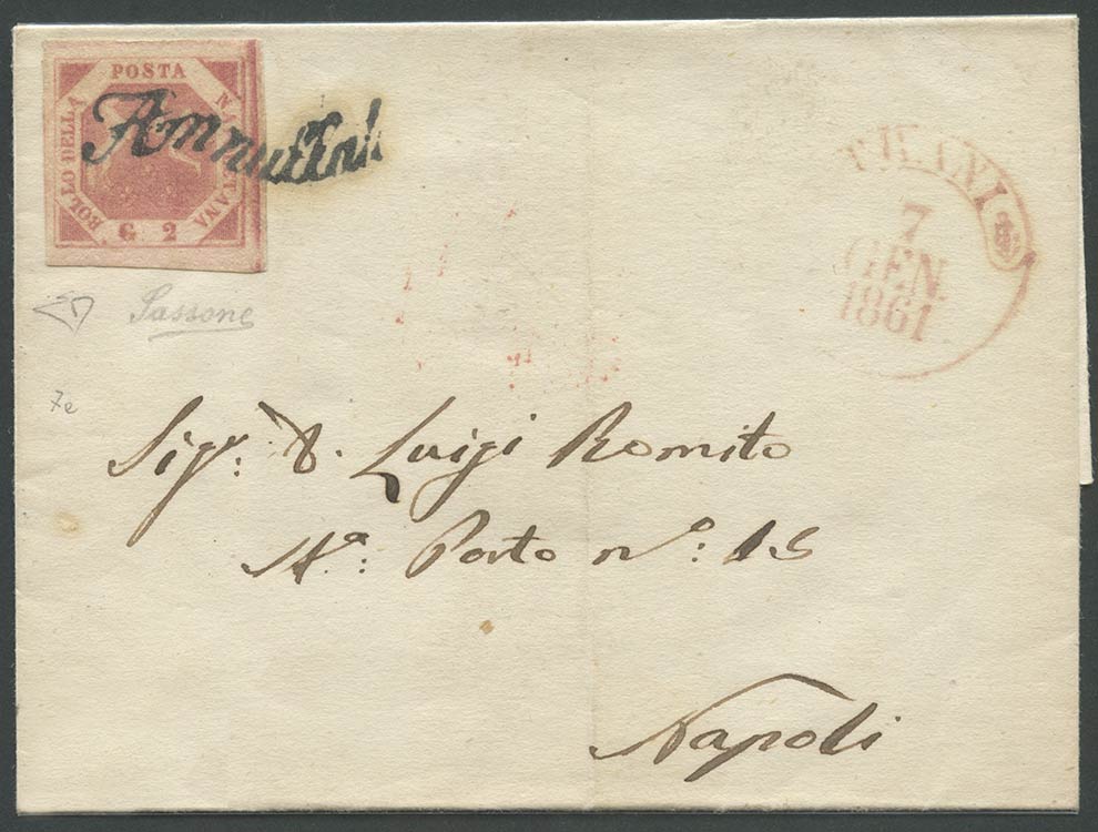 7.1.1861, Lettera da Trani per Napoli ... 