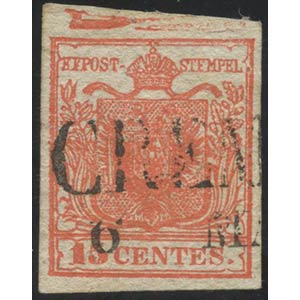 1850, 15c Rosso Vermiglio N.3e con evidente ... 