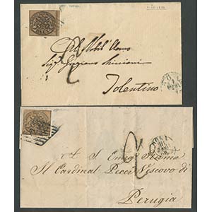 1862, Due lettere affrancate con un 3b. N.4 ... 