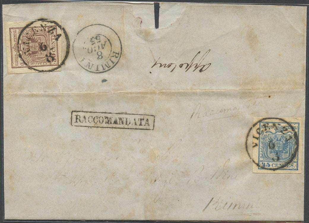06.08.1855, Lettera raccomandata da Vicenza ... 